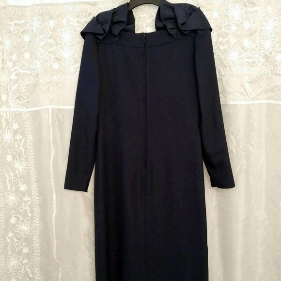 RARE Vintage Cezanne Midnight Navy Cocktail Dress, Statement Shoulders, Fits 8 - Picture 8 of 10